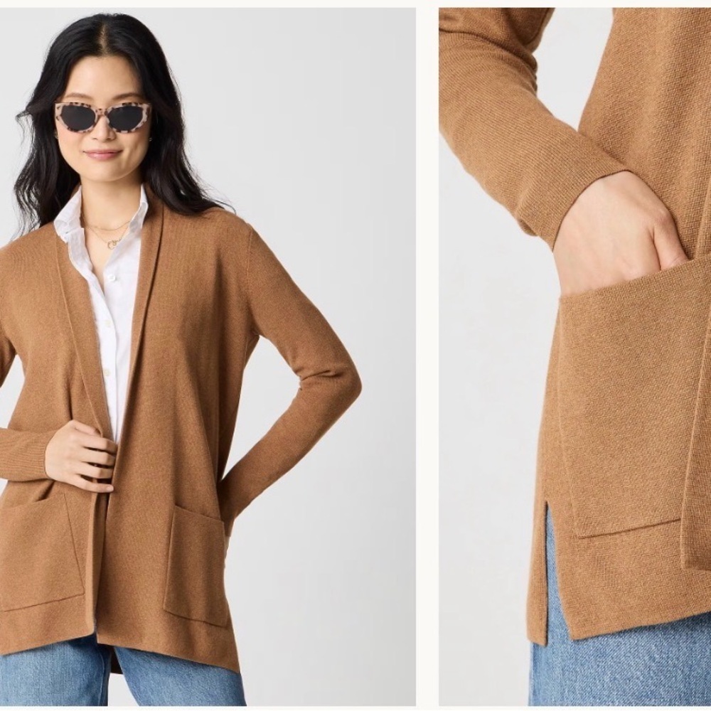 J.CREW Chelsea Open sweater blazer in Camel BA891 Large Petite EUC Casual Office